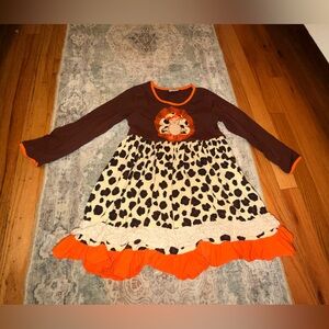 Animal Print Long Sleeve Dress with Turkey Accents